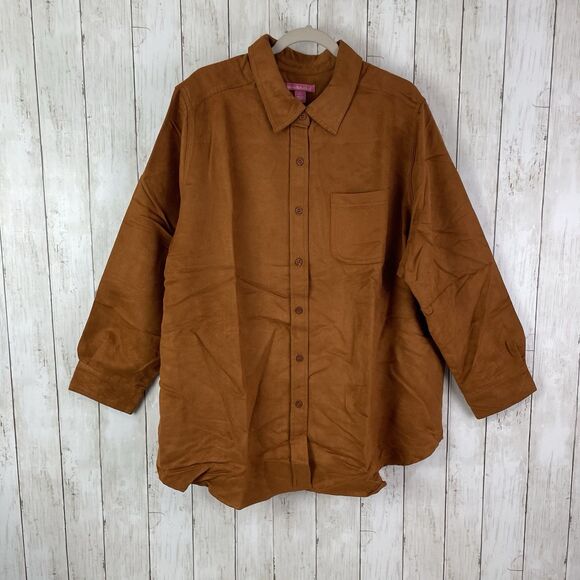 Woman Within Shirt 1X Faux Suede Button Up Shirt Long Sleeve Collared Ru… - Picture 1 of 8